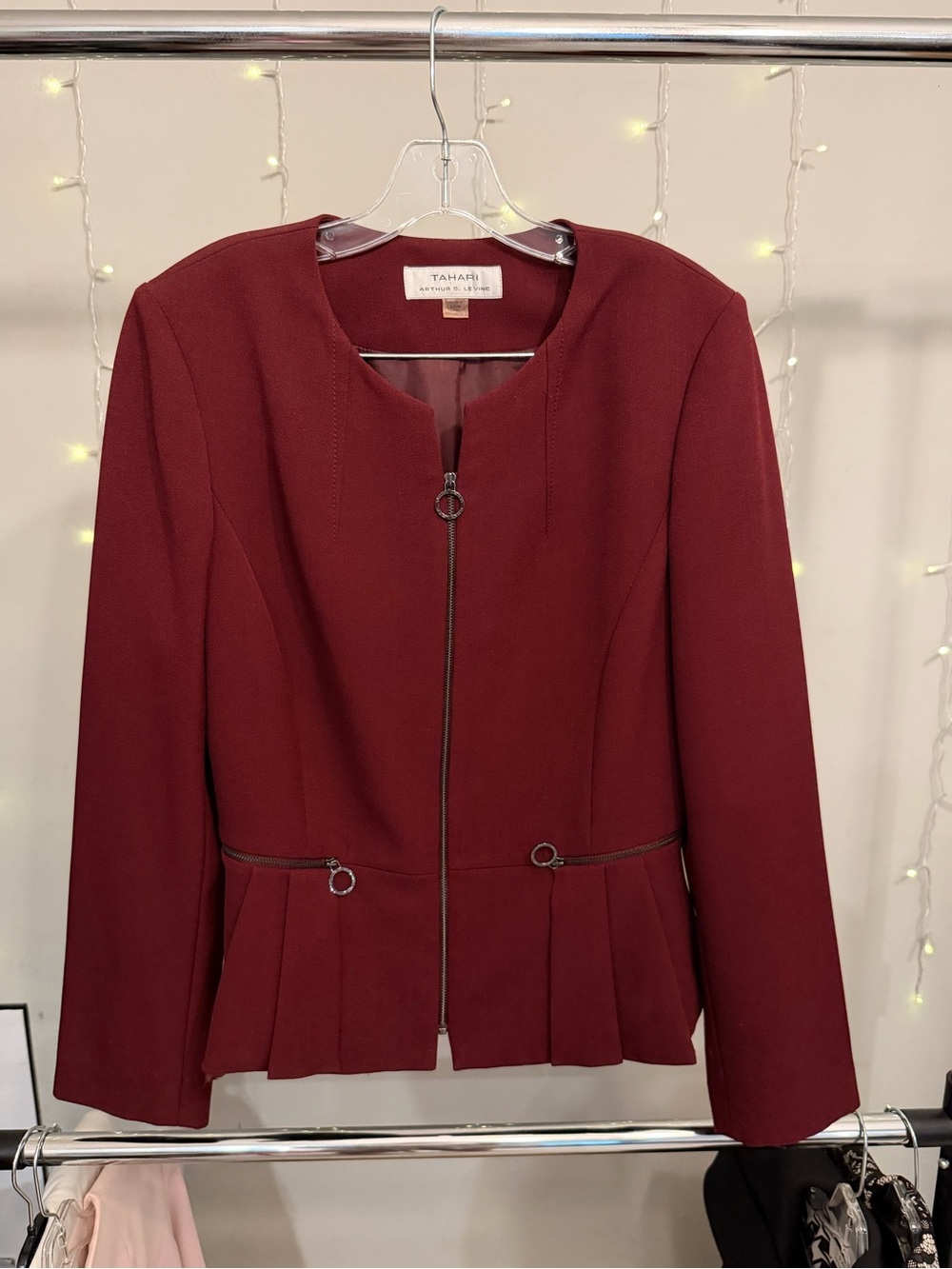 Tahari ASL Women's Deep Burgundy Zip-Front Peplum Jacket
